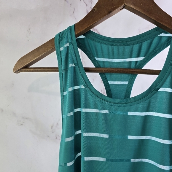 Athletic Works Tank Top Womens Large Turquoise Sheer Striped Racerback Havana - Picture 2 of 9